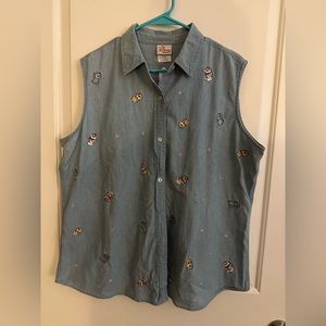 VINTAGE DISNEY- Marie & Friends- Aristocrats chambray button down sleeveless top